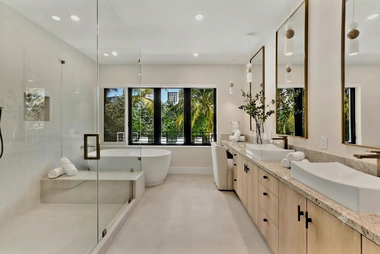 Spa shower with brass fixtures